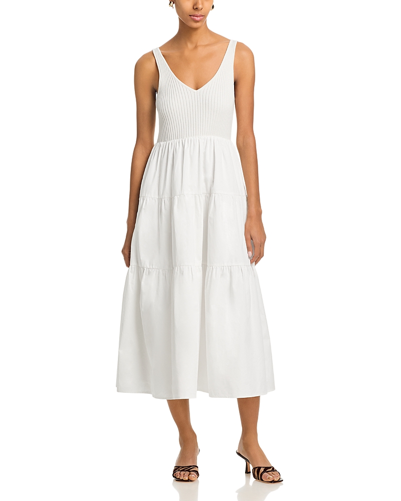 Aqua Knit Poplin Midi Dress - Exclusive In White