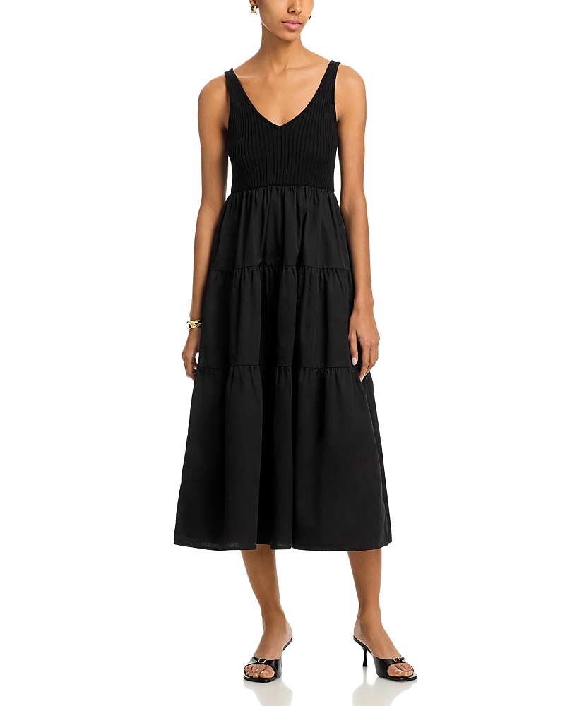 Aqua Knit Poplin Midi Dress - Exclusive In Black