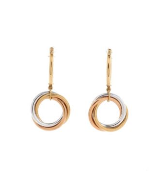  Trinity Hoop Dangle Earrings 18K Tricolor Gold with Diamonds