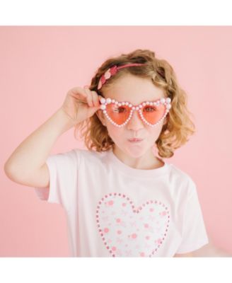 Girls' Dainty Rose Pearl Heart Patch Short Sleeve T-Shirt  - Big Kid