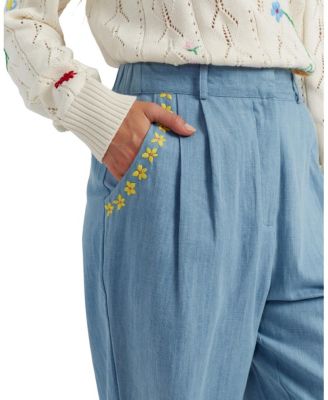  Women's Linen Blend Gingham Trousers