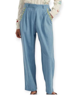  Women's Linen Blend Gingham Trousers