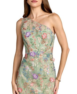  One Shoulder Lace Embroidered Gown