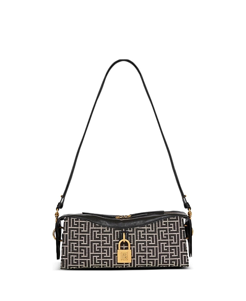Balmain Pulse Shoulder Bag in Monogram Jacquard and Calfskin