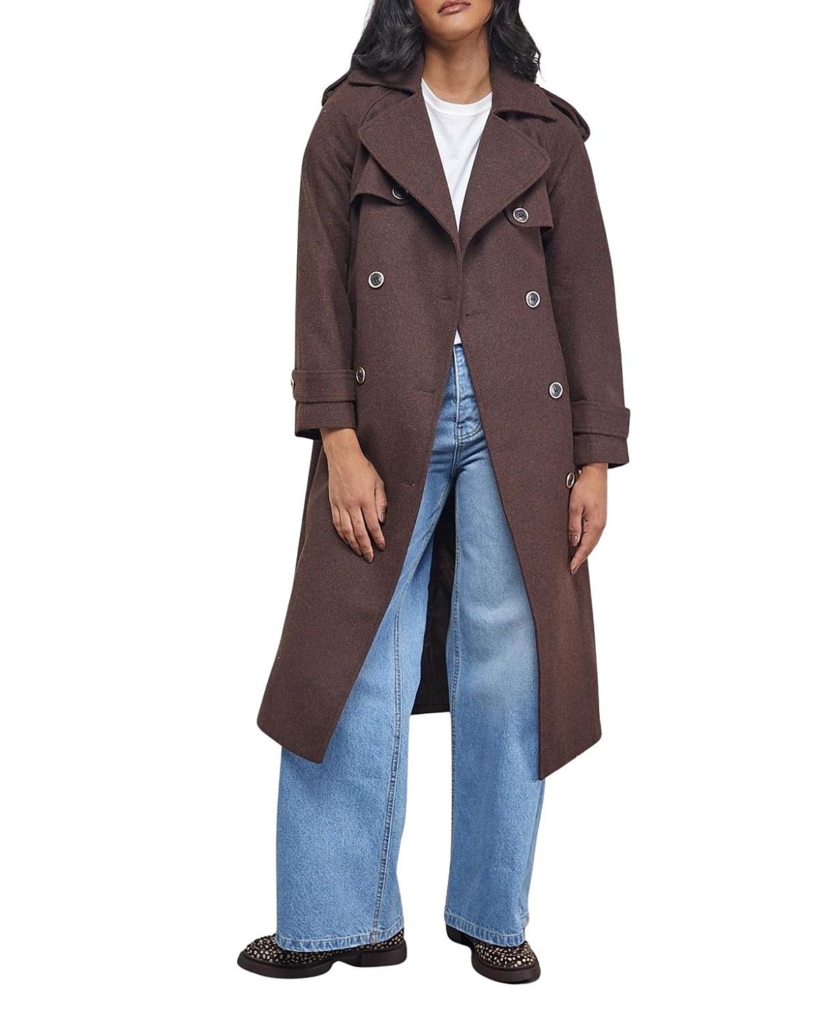 Warehouse Wool Mix Belted Trench Coat