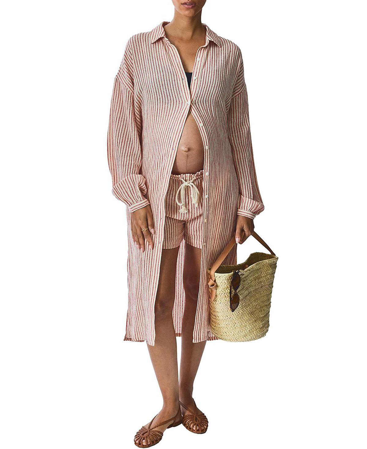 Hatch Collection The Bungalow Striped Maternity Shirt Dress
