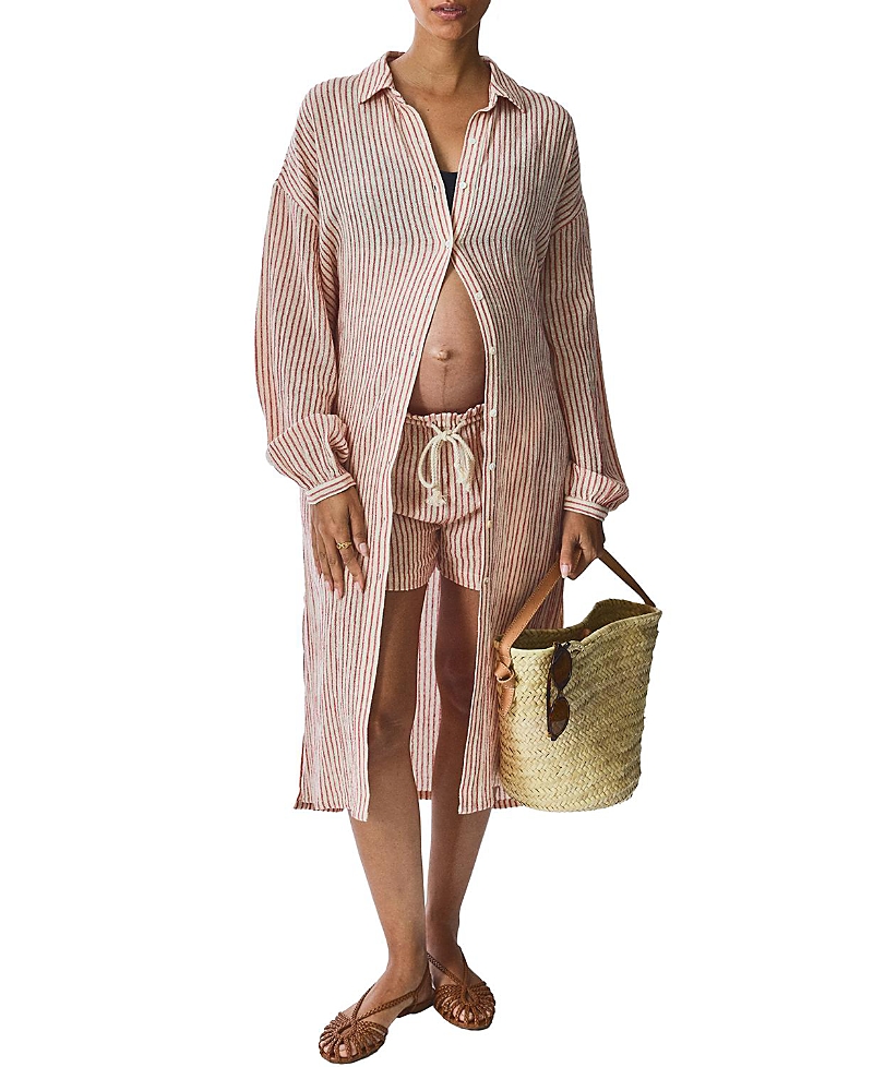 Hatch Collection The Bungalow Striped Maternity Shirt Dress
