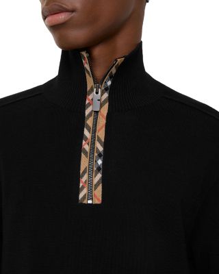 Check Trim Wool Half Zip Sweater 