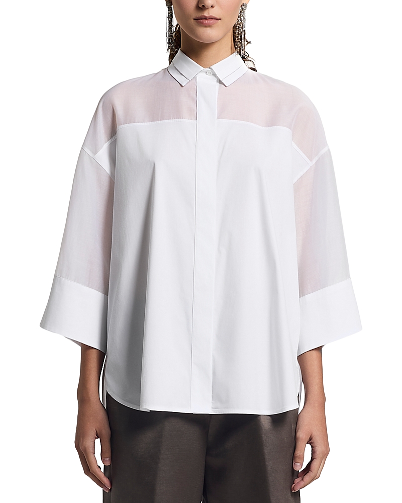 Peserico Mixed Media Wide Sleeve Blouse