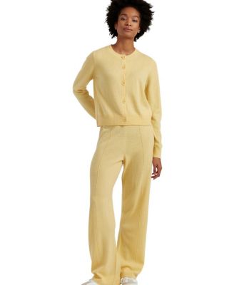  Women's Wool Cashmere Blend Crew Neck Cropped Cardigan