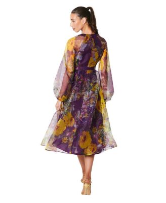 Organza Puff Sleeve Midi Dress