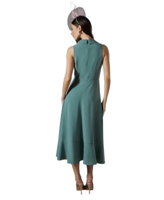 Shawl Collar Ruffle Hem Midi Dress