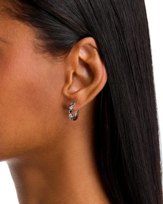 Blue Sapphire & Diamond Huggie Hoop Earrings in 14K White Gold