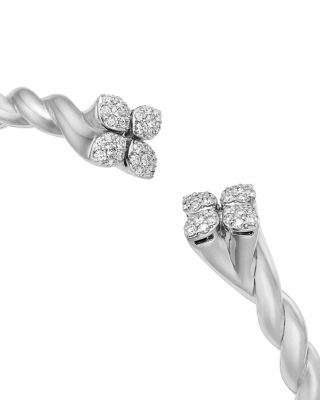 18K White Gold Love in Verona Diamond Flower Twist Bangle Bracelet