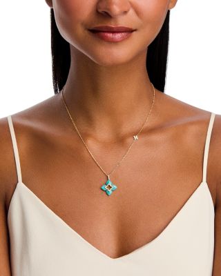 18K Yellow Gold Diamond & Amazonite Venetian Princess Cabachon Necklace, 16-18"