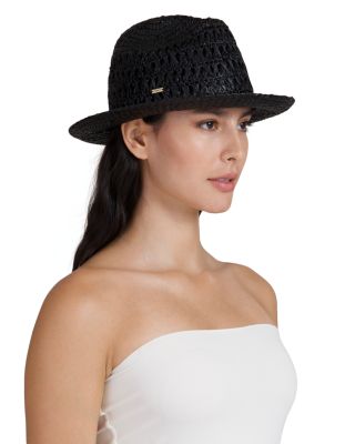 Lacquered Open Weave Raffia Fedora