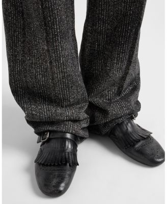 Men's Shuffle Antiqued Leather Mules with Buckled Strap and Fringe