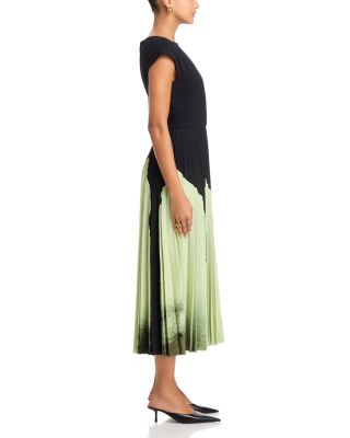 Watercolor Floral Matte Crepe Pleated Dress