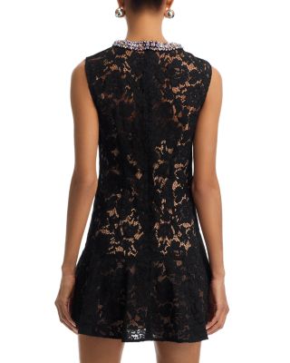 Lace Crystal Embellished Mini Dress