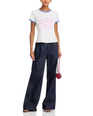 Rhinestone Smiling Sun Shrunken Ringer Tee