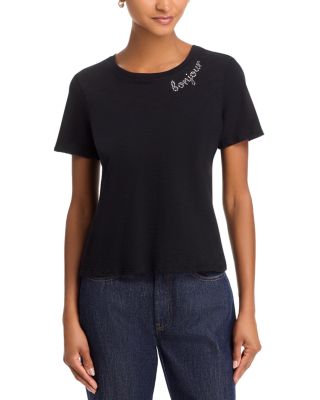 Rhinestone Bonjour Shrunken Tee