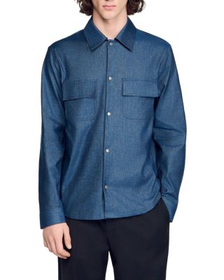 Denim Effect Cotton and Linen Shirt