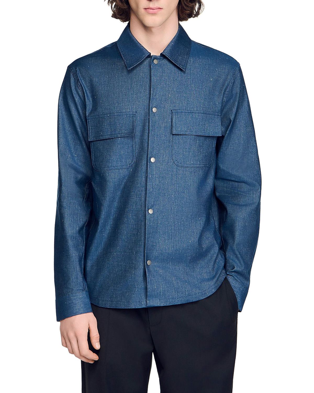 Sandro Denim Effect Cotton and Linen Shirt