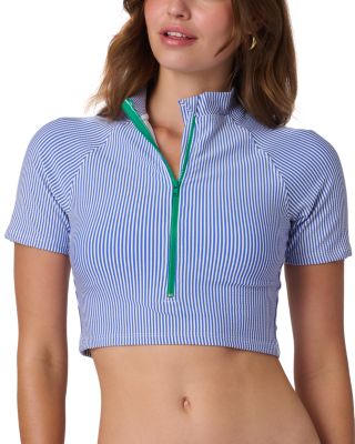Striped Short Sleeve Rashguard Swim Top