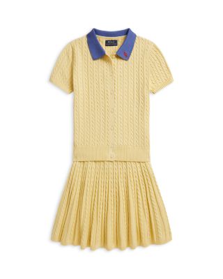 Girls' Mini Cable Polo Cardigan & Skirt Set - Big Kid