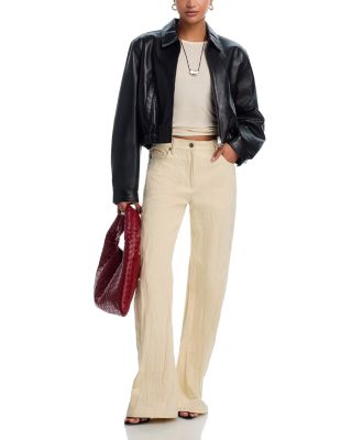 Crushed High Rise Bootcut Jeans in Muslin