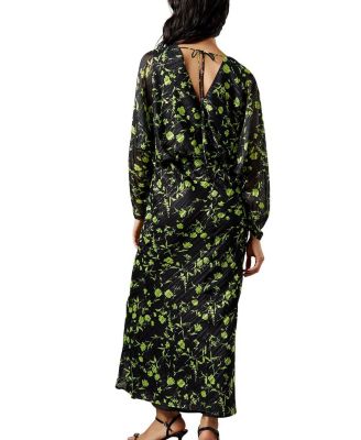 Shadow Stripe Floral Batwing Midi Dress