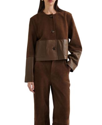 Malina Marcie Suede Leather Cropped Jacket In Brown