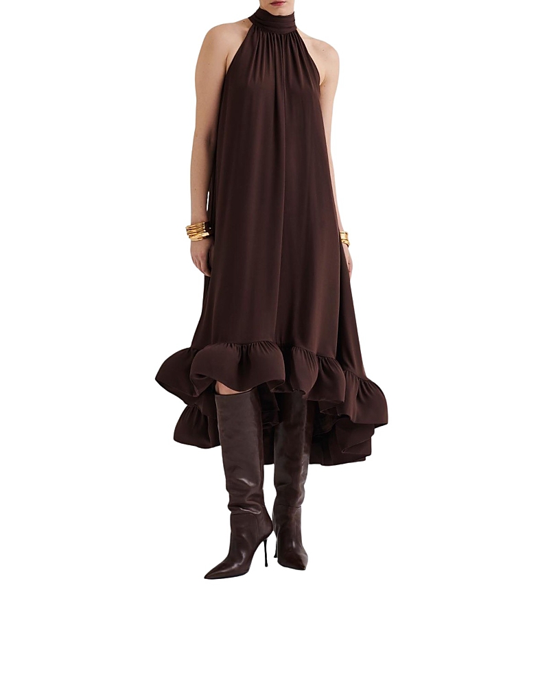 Malina Sabrina Halterneck Ruffled Maxi Dress