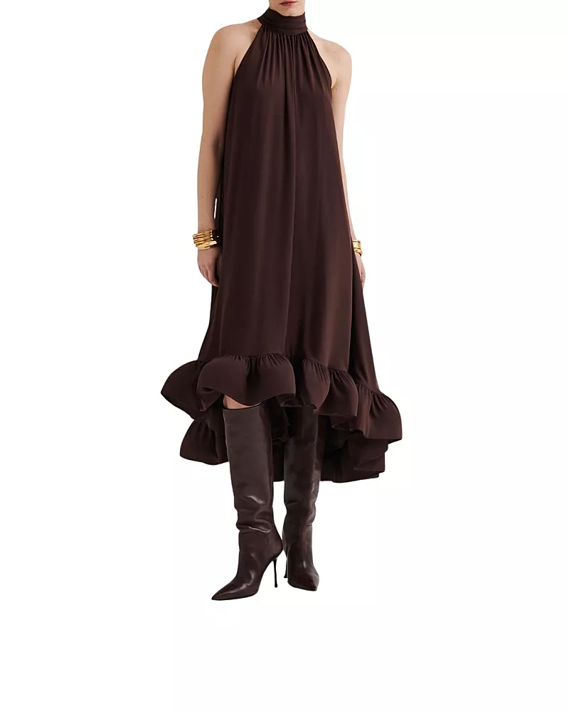 Malina Sabrina Halterneck Ruffled Maxi Dress