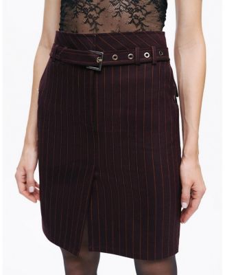 Pinstripe Belted Pencil Skirt