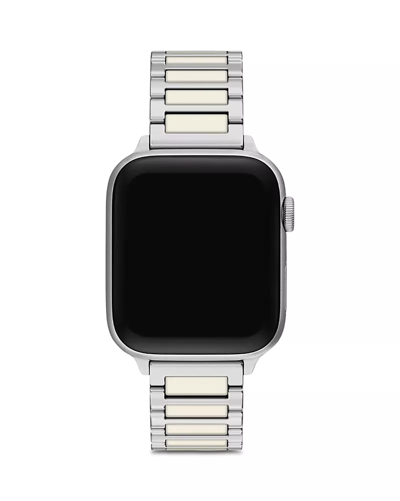 Tory Burch Kira Square Stainless Steel & Ivory Silicone Band for Apple Watch, 38/40/41/42mm and 42/44/45/46/49mm