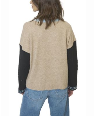  Women's Ash Color Blocked Crewneck Sweater