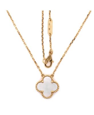  Vintage Alhambra Pendant Necklace 18K Gold and Mother of Pearl, 14.5 - 16.25"