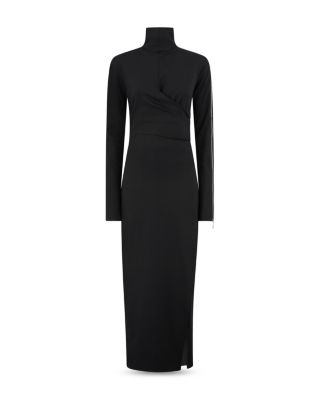 Attico Zip Sleeve Midi Dress In Black