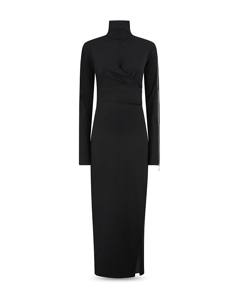 Attico Zip Sleeve Midi Dress In Black