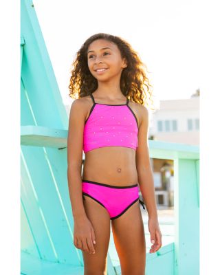 Girls' Rhinestone Cropped Tankini Two Piece Swimsuit - Little Kid, Big Kid