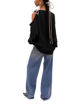 Crystal Fray Relaxed Jeans in Medium Blue