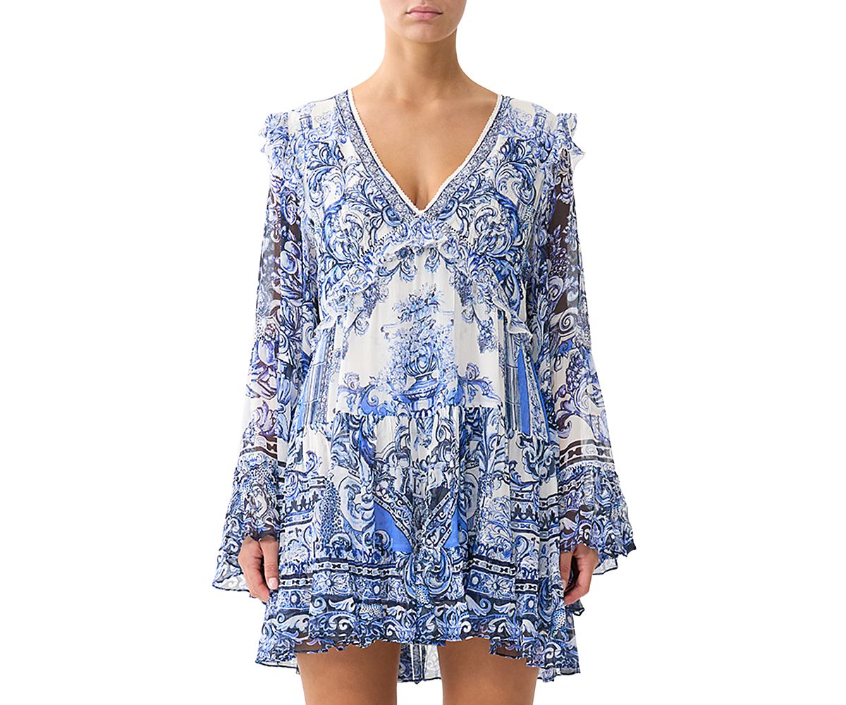 Camilla Silk Tiered Swing Mini Dress