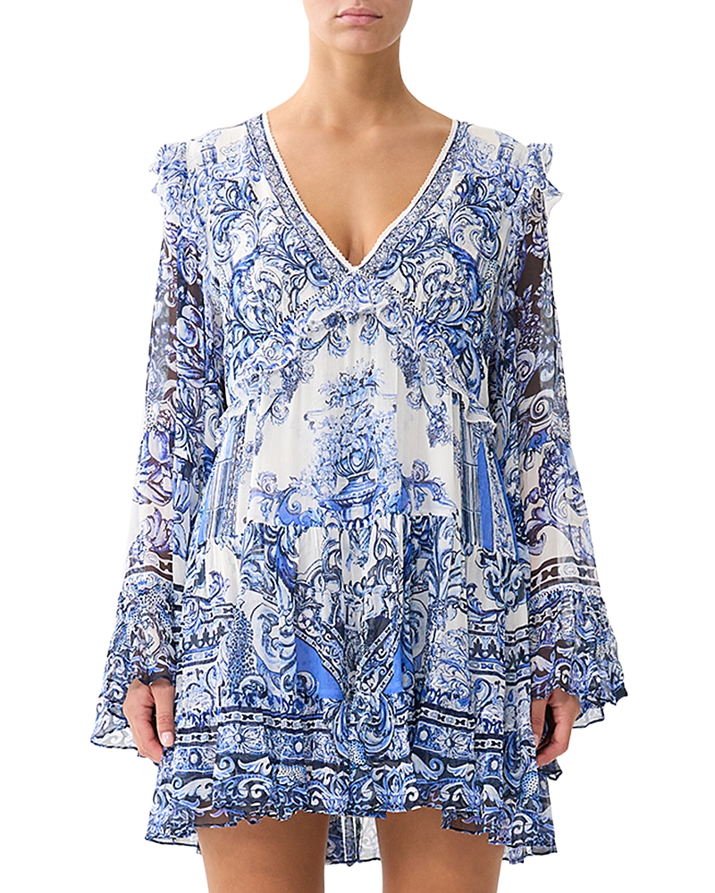 Camilla Silk Tiered Swing Mini Dress