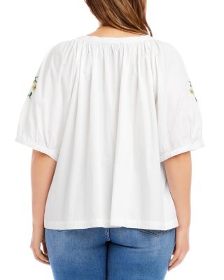 Plus Size Puff Sleeve Embroidered Peasant Top
