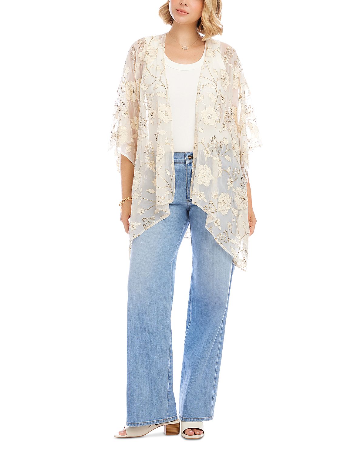 Karen Kane Floral Embroidered Open Front Jacket