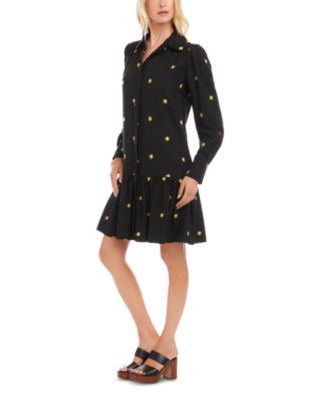 Long Sleeve Embroidered Ruffle Hem Dress