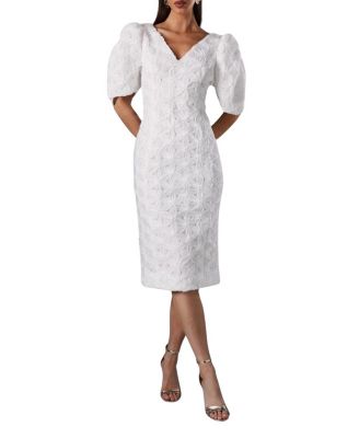 Floral Pleated Sleeve Pencil Dress