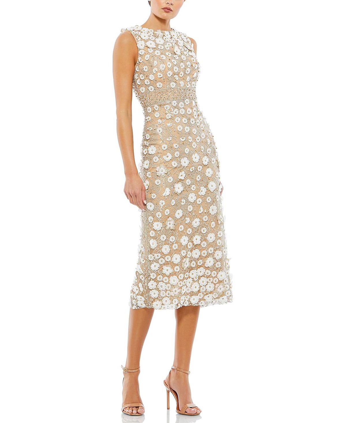 Mac Duggal Petite Floral Applique Sleeveless Midi Dress