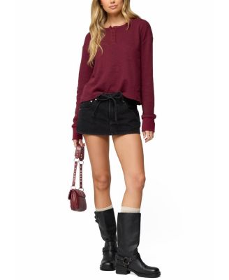  Deni Long Sleeve Henley Waffle Top